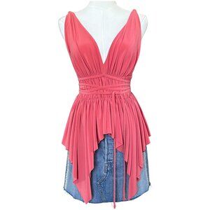 Norma Kamali Papaya Coral Plunge High Low Top Medium